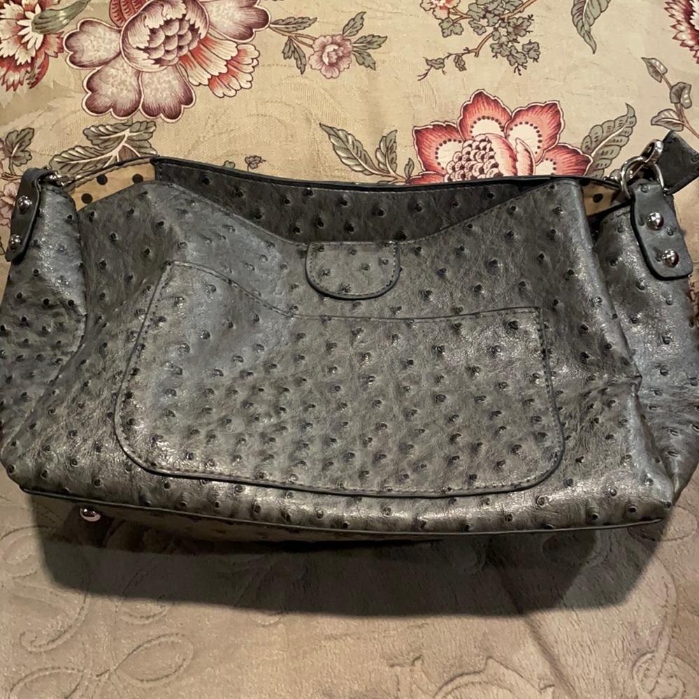 Pewter color handbag
